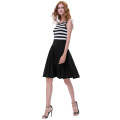 Belle Poque Femmes Retro Vintage Black Style Stripe Pattern Semelle en Triplet A-Line Robe d'été BP000312-1